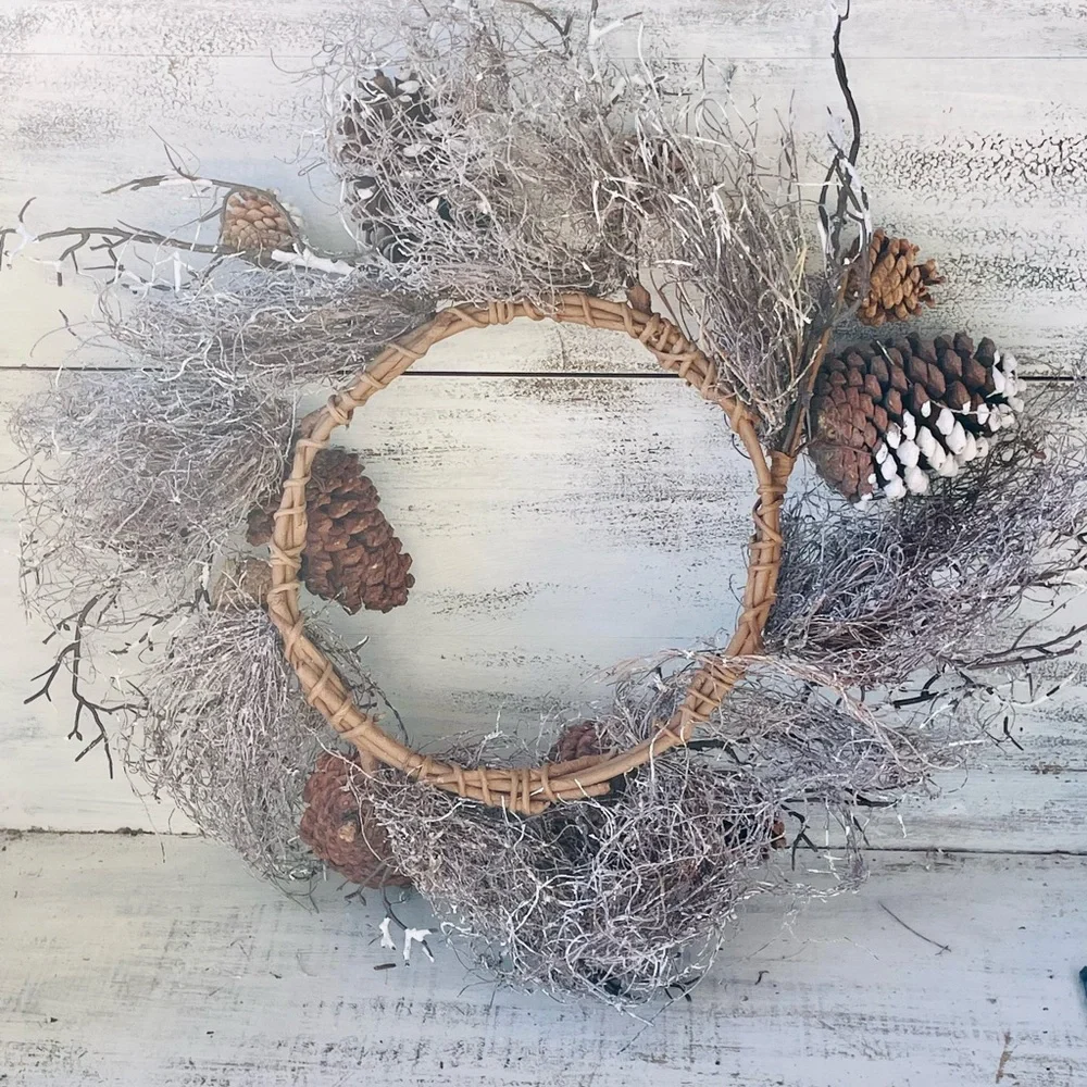 *Snow Fallen Twig & Pinecone Wreath, 24”